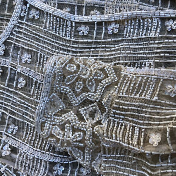 Black Tie Oleg Cassini Beaded Jacket M Women's 100% Silk Beige Sequined Designer - Picture 6 of 9